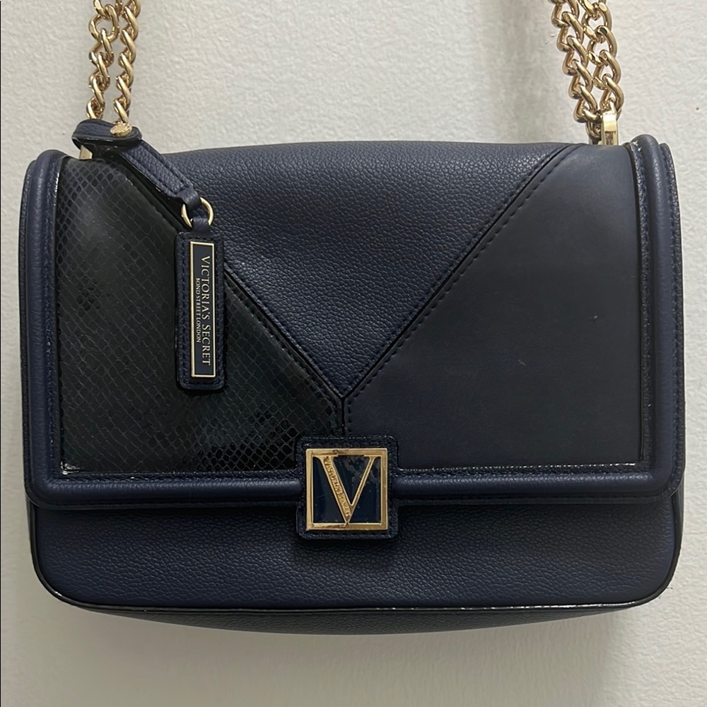 Victoria's Secret Blue and Gold Shoulder Bag with Luxurious Chain Strap
